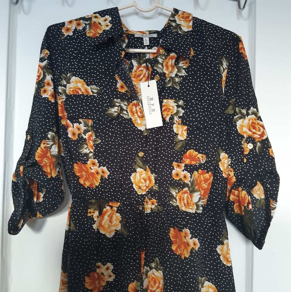 MPH Collection Floral and Small Polka-dot Combo Print Shirt Dress